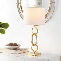 Alaia 29.5 in. Gold Table Lamp with White Shade by Safavieh -Safavieh Sales gold safavieh table lamps tbl4276a 31 1000