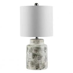 Branko 19 in. Gray Table Lamp with White Shade by Safavieh