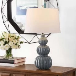 Corina 25.5 in. Gray Table Lamp with White Shade by Safavieh -Safavieh Sales gray safavieh table lamps tbl4277a 31 1000