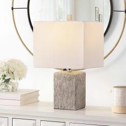 Jaxon 21 in. Gray Table Lamp with White Shade (Set of 2) by Safavieh -Safavieh Sales gray safavieh table lamps tbl4337a set2 1f 1000