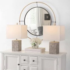 Jaxon 21 in. Gray Table Lamp with White Shade (Set of 2) by Safavieh -Safavieh Sales gray safavieh table lamps tbl4337a set2 31 1000