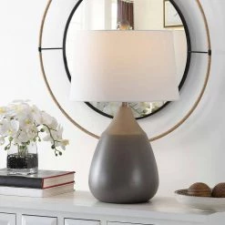 Sinrus 26.25 in. Gray Table Lamp with White Shade by Safavieh -Safavieh Sales gray safavieh table lamps tbl4380a 31 1000
