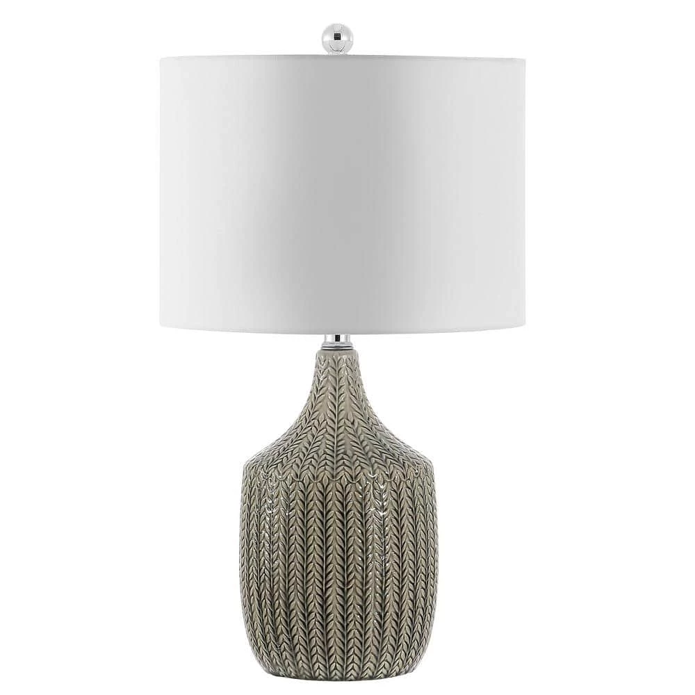 Secia 25 in. Gray Table Lamp with White Shade by Safavieh 1 Secia 25 in. Gray Table Lamp with White Shade by Safavieh