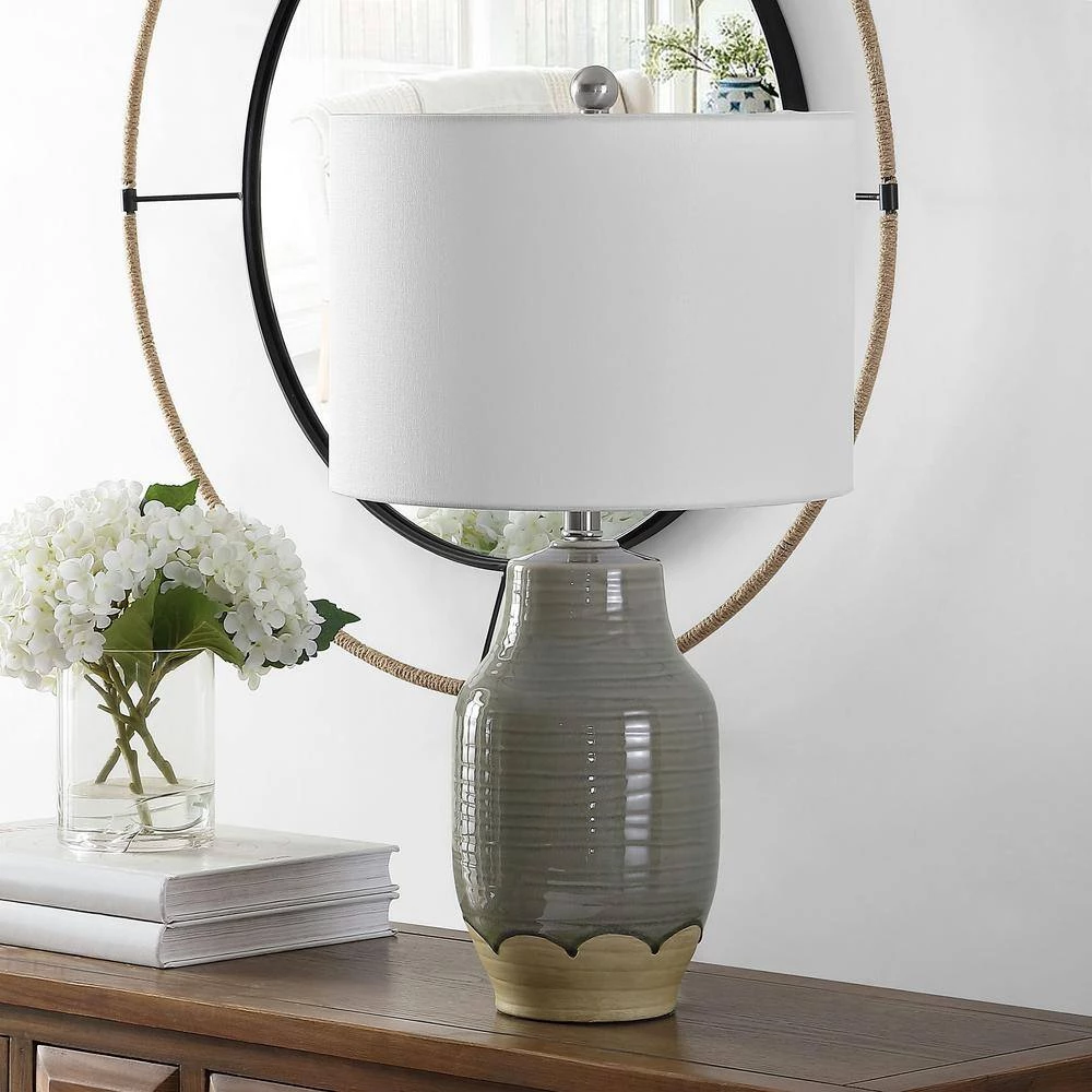 Raker 26 in. Gray Table Lamp with White Shade by Safavieh 2 Raker 26 in. Gray Table Lamp with White Shade by Safavieh - Image 2