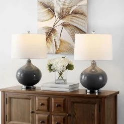 Masera 25 in. Gray Table Lamp with White Shade (Set of 2) by Safavieh -Safavieh Sales gray safavieh table lamps tbl4400a set2 31 1000