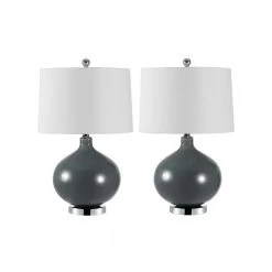 Masera 25 in. Gray Table Lamp with White Shade (Set of 2) by Safavieh