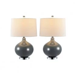 Masera 25 in. Gray Table Lamp with White Shade (Set of 2) by Safavieh -Safavieh Sales gray safavieh table lamps tbl4400a set2 c3 1000