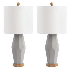 Landren 27 in. Gray Table Lamp with White Shade (Set of 2) by Safavieh