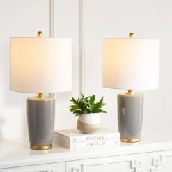Lonen 25. 25 in. Gray Table Lamp with Off White Shade (Set of 2) by Safavieh -Safavieh Sales gray safavieh table lamps tbl7004a set2 31 1000