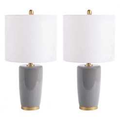 Lonen 25. 25 in. Gray Table Lamp with Off White Shade (Set of 2) by Safavieh