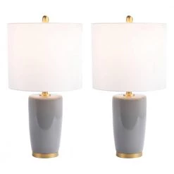 Lonen 25. 25 in. Gray Table Lamp with Off White Shade (Set of 2) by Safavieh -Safavieh Sales gray safavieh table lamps tbl7004a set2 c3 1000
