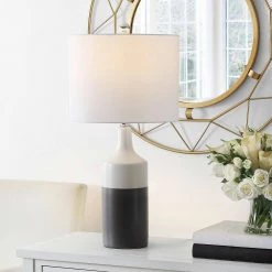 Enri 25.5 in. Gray/White Table Lamp with White Shade by Safavieh -Safavieh Sales gray white safavieh table lamps tbl4391a 31 1000