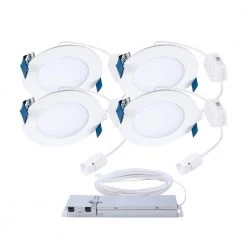 QuickLink 4 in. 600 Lumens 2700K-5000K Canless Integrated LED Recessed Light, Downlight Trim Selectable CCT White (4-PK) by HALO