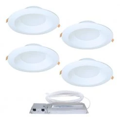 QuickLink 6 in. Selectable CCT 600Lm, Direct Mount Canless Integrated LED Kit Recessed Light white Trim, Dimmable (4-PK) by HALO