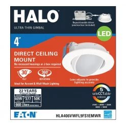 HLA 4 in. Color Selectable (2700K-5000K) Canless Recessed Wide Beam Adjustable Gimbal Trim Integrated LED Kit by HALO -Safavieh Sales halo recessed lighting trims hla406vwfl9fs1emwr 44 1000