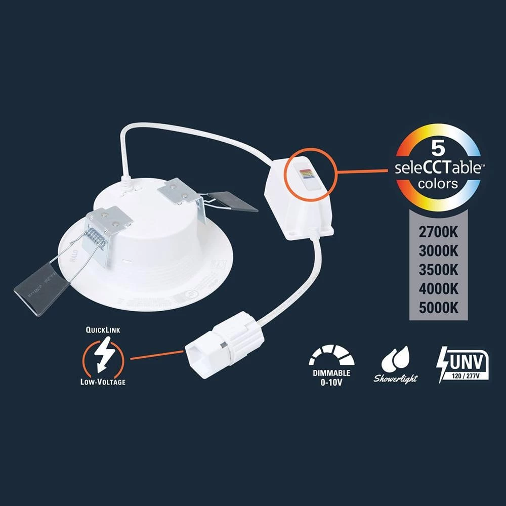 QuickLink 4,6 in. 2700K-5000K Selectable CCT Integrated LED Recessed Light Baffle Trim in White Dimmable by HALO 3 QuickLink 4,6 in. 2700K-5000K Selectable CCT Integrated LED Recessed Light Baffle Trim in White Dimmable by HALO - Image 3