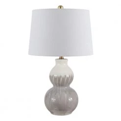 Kenzo 24. 5 in. Ivory/Gray Table Lamp with White Shade by Safavieh