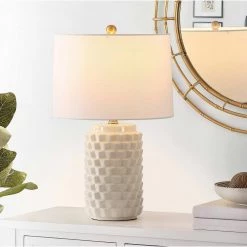 Weldon 22.5 in. Ivory Table Lamp with White Shade by Safavieh -Safavieh Sales ivory safavieh table lamps tbl4275b 31 1000