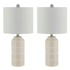 Rhett 21 in. Ivory Table Lamp with White Shade (Set of 2) by Safavieh