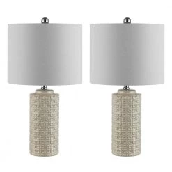 Artef 24 in. Ivory Table Lamp with White Shade (Set of 2) by Safavieh