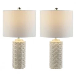 Artef 24 in. Ivory Table Lamp with White Shade (Set of 2) by Safavieh -Safavieh Sales ivory safavieh table lamps tbl4338a set2 c3 1000