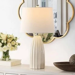 Kayden 25. 5 in. Ivory Table Lamp with White Shade by Safavieh -Safavieh Sales ivory safavieh table lamps tbl4343a 31 1000