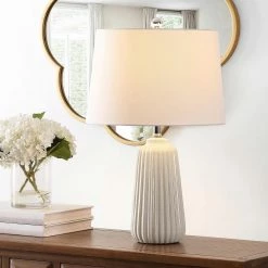 Sawyer 24 in. Ivory Table Lamp with White Shade by Safavieh -Safavieh Sales ivory safavieh table lamps tbl4344a 31 1000