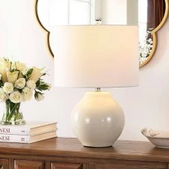 Zaid 21. 5 in. Ivory Table Lamp with White Shade by Safavieh -Safavieh Sales ivory safavieh table lamps tbl4348a 31 1000