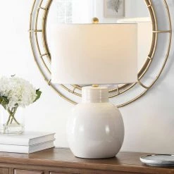 Syra 24 in. Ivory Table Lamp with White Shade by Safavieh -Safavieh Sales ivory safavieh table lamps tbl4360a 31 1000