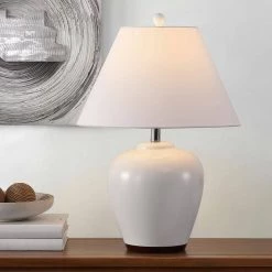 Etren 24.5 in. Ivory Table Lamp with White Shade by Safavieh -Safavieh Sales ivory safavieh table lamps tbl4386a 31 1000
