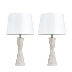 28 in. Distressed Wood Finish Table Lamp Set (Set of 2) by Kawoti