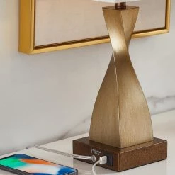 22.25 in. Spiral Antique Brass Table Lamp Set with USB port and Type C port (Set of 2) by Kawoti -Safavieh Sales kawoti lamp sets 21112 44 1000