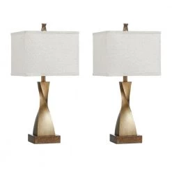 22.25 in. Spiral Antique Brass Table Lamp Set with USB port and Type C port (Set of 2) by Kawoti -Safavieh Sales kawoti lamp sets 21112 c3 1000