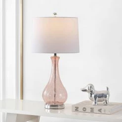 Finnley 27. 5 in. Light Blush Crackle Table Lamp with Off White Shade by Safavieh -Safavieh Sales light blush crackle safavieh table lamps tbl4206c 31 1000