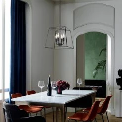 4-Light Matte Black Square Lantern Chandelier Pendant Light with Tempered Glass Panes by Kawoti -Safavieh Sales matte black kawoti chandeliers 21003 44 1000