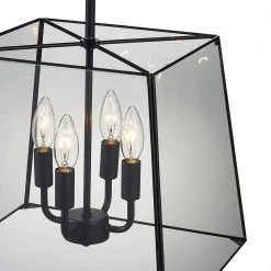 4-Light Matte Black Square Lantern Chandelier Pendant Light with Tempered Glass Panes by Kawoti -Safavieh Sales matte black kawoti chandeliers 21003 4f 1000