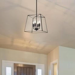 4-Light Matte Black Square Lantern Chandelier Pendant Light with Tempered Glass Panes by Kawoti -Safavieh Sales matte black kawoti chandeliers 21003 fa 1000