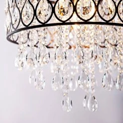 17 in. 5-Light Matte Black Crystal Drum Shape Pendant Light by Kawoti 12 17 in. 5-Light Matte Black Crystal Drum Shape Pendant Light by Kawoti -Safavieh Sales matte black kawoti chandeliers 21102 1f 1000