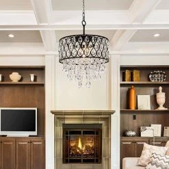 17 in. 5-Light Matte Black Crystal Drum Shape Pendant Light by Kawoti 15 17 in. 5-Light Matte Black Crystal Drum Shape Pendant Light by Kawoti -Safavieh Sales matte black kawoti chandeliers 21102 31 1000