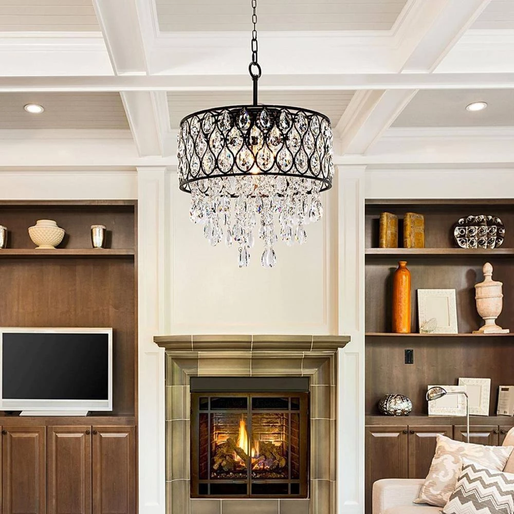 17 in. 5-Light Matte Black Crystal Drum Shape Pendant Light by Kawoti 8 17 in. 5-Light Matte Black Crystal Drum Shape Pendant Light by Kawoti - Image 8