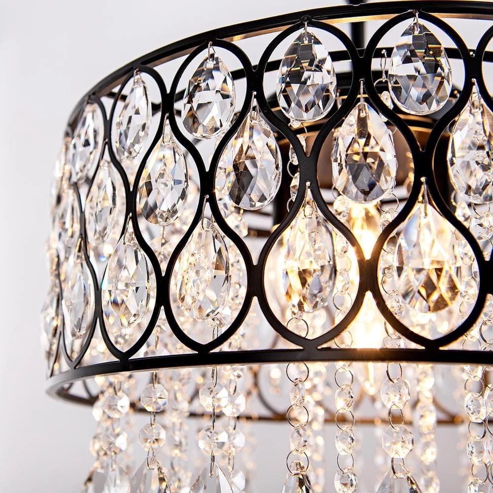 17 in. 5-Light Matte Black Crystal Drum Shape Pendant Light by Kawoti 6 17 in. 5-Light Matte Black Crystal Drum Shape Pendant Light by Kawoti - Image 6