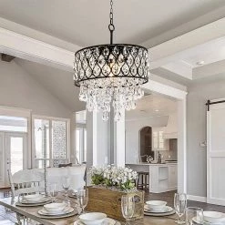 17 in. 5-Light Matte Black Crystal Drum Shape Pendant Light by Kawoti 11 17 in. 5-Light Matte Black Crystal Drum Shape Pendant Light by Kawoti -Safavieh Sales matte black kawoti chandeliers 21102 4f 1000