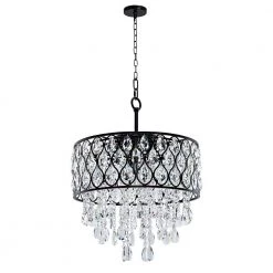 17 in. 5-Light Matte Black Crystal Drum Shape Pendant Light by Kawoti 10 17 in. 5-Light Matte Black Crystal Drum Shape Pendant Light by Kawoti -Safavieh Sales matte black kawoti chandeliers 21102 c3 1000