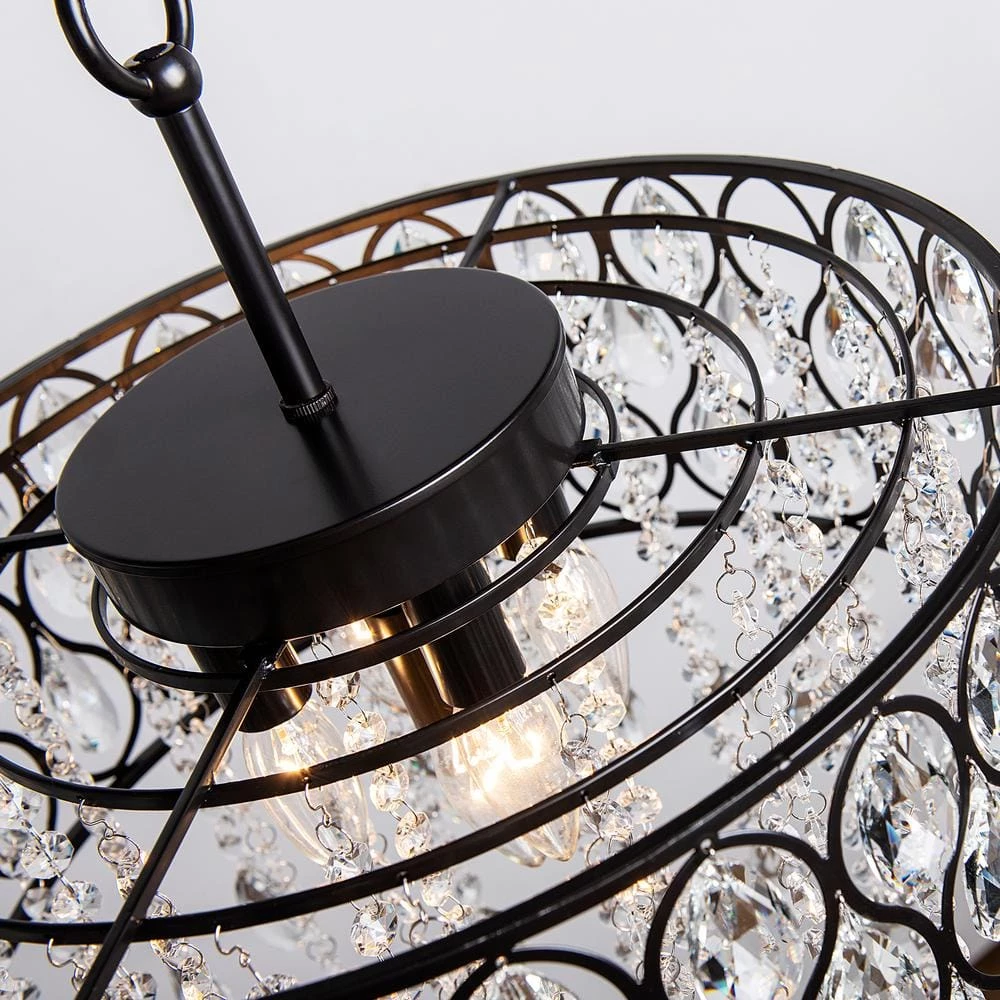 17 in. 5-Light Matte Black Crystal Drum Shape Pendant Light by Kawoti 7 17 in. 5-Light Matte Black Crystal Drum Shape Pendant Light by Kawoti - Image 7