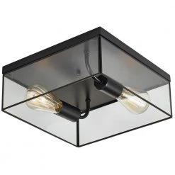12 in. 2-Light Matte Black Farmhouse Open Cage Flush Mount Ceiling Light by Kawoti