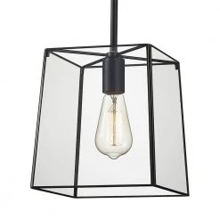 1-Light Matte Black Modern Mini Pendant with Tempered Glass Panes by Kawoti -Safavieh Sales matte black kawoti pendant lights 21002 4f 1000