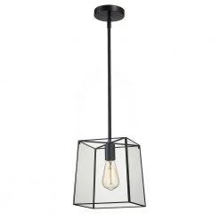 1-Light Matte Black Modern Mini Pendant with Tempered Glass Panes by Kawoti