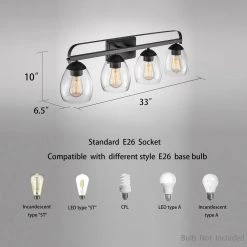 33 in. 4-Light Matte Black Vanity Light with Clear Glass Shade by Kawoti -Safavieh Sales matte black kawoti vanity lighting 21034 40 1000