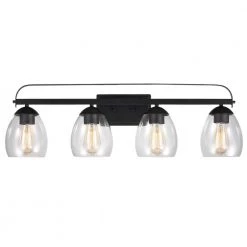 33 in. 4-Light Matte Black Vanity Light with Clear Glass Shade by Kawoti