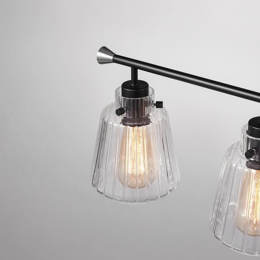 30.25 in. 4-Light Matte Black Vanity Light with Rippled Glass Shade by Kawoti 4 30.25 in. 4-Light Matte Black Vanity Light with Rippled Glass Shade by Kawoti - Image 4